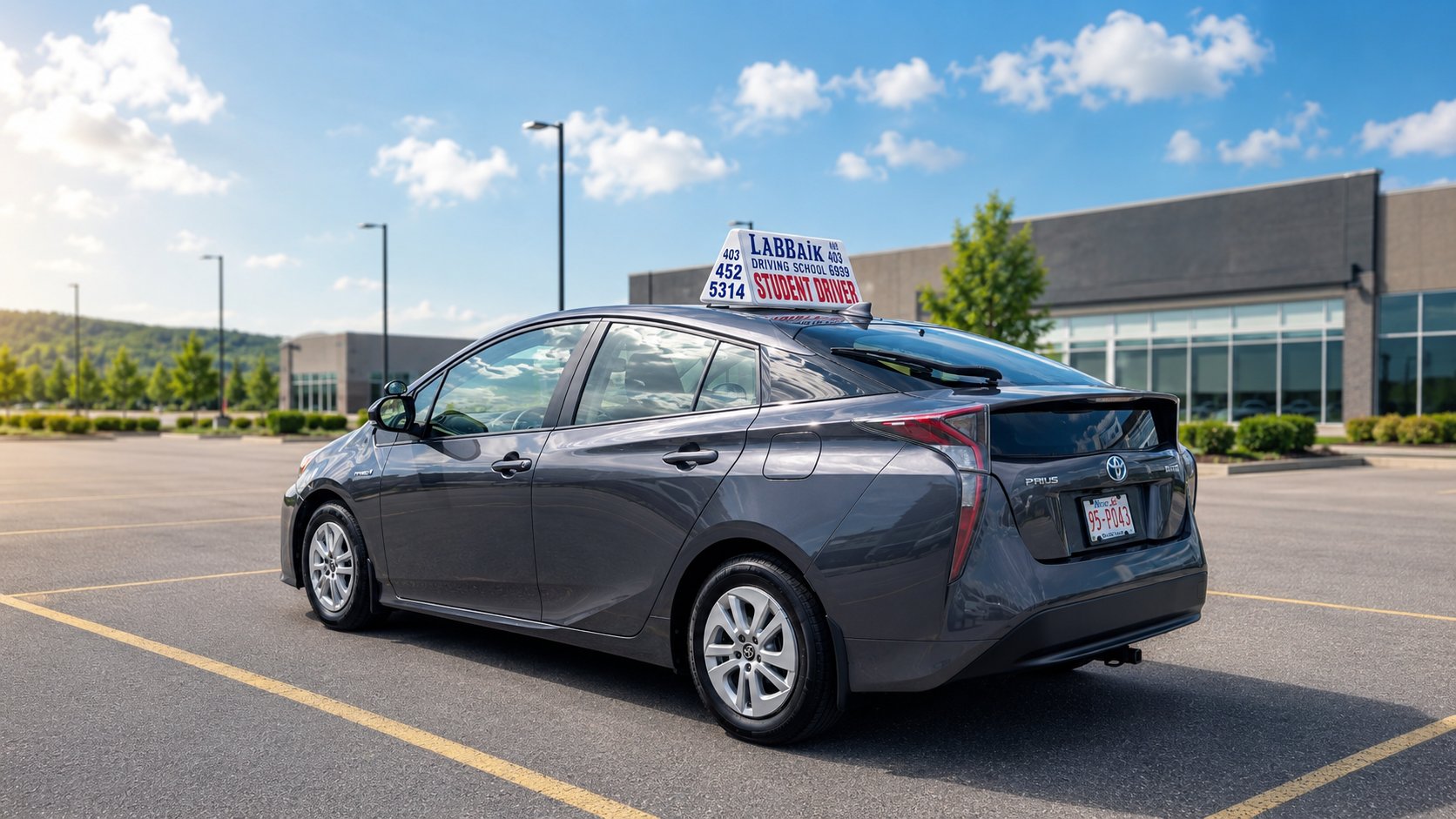Labbaik Driving School student driver car with roof sign, ready for a lesson in Calgary